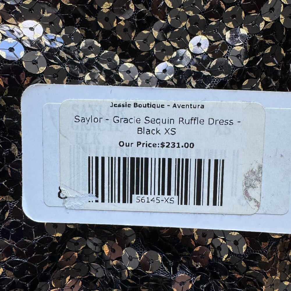 Saylor - Gracie Sequin Ruffle Dress - New with tags NWT - XS 🖤 - Picture 9 of 10